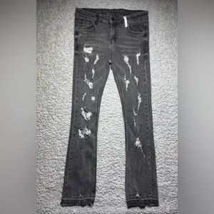 Pheelings Jeans Mens 32 Seize the Day Flare Stack Denim Distressed Raw Hem Fray